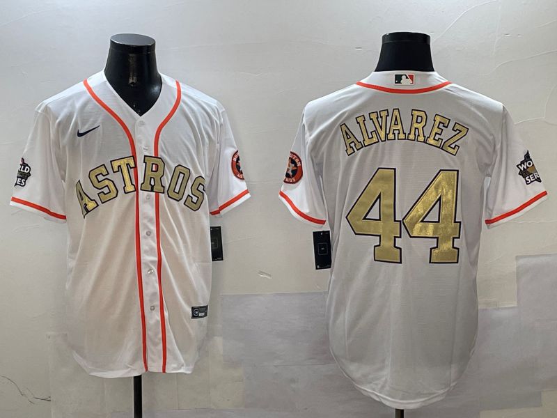 Men Houston Astros #44 Alvarez White Gold Game 2025 Nike MLB Jersey style 1